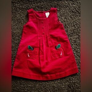 Girls Applique Corduroy Dress- Candy Apple - Red